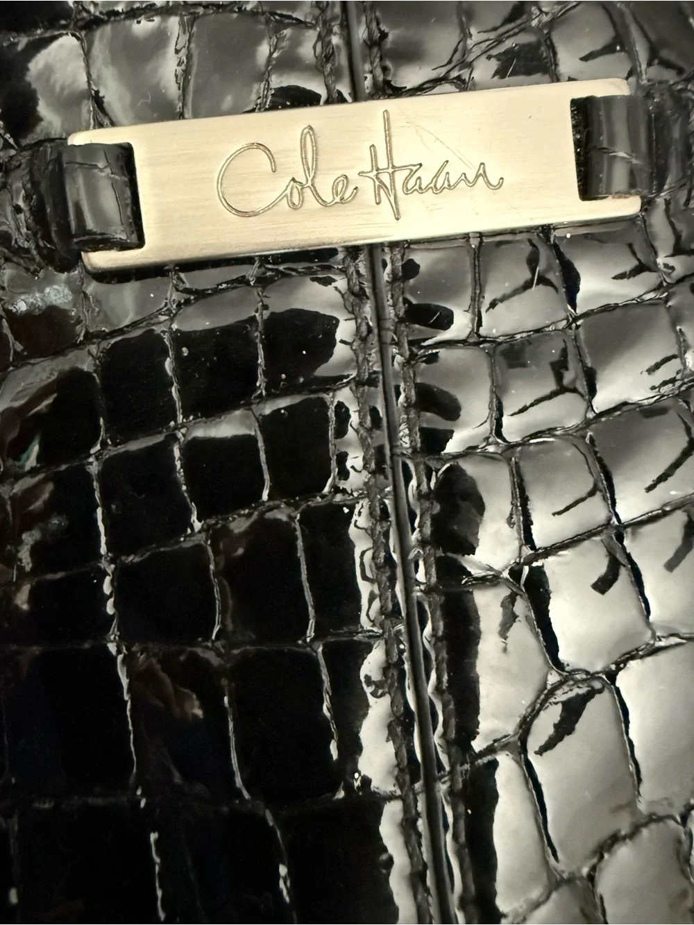 Beautiful Cole Haan Black Patent Leather Crocodile Embossed Hobo Shoulder Bag